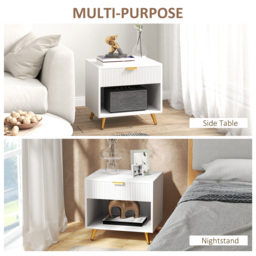 HOMCOM Bedside Tables Set of 2, Bedside Cabinets With Drawer and Open Compartment, Nightstands With Handle for Bedroom, Living Room, White - thumbnail 6
