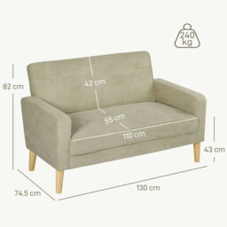 HOMCOM Two-Seater Velvet-Feel Sofa - Beige - thumbnail 3