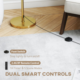 HOMCOM Floor Lamp with Remote, Height Adjustable Standing Lamp with Linen Shade, Dimmable with 3000K-6000K Adjustable Colour Temperatures, Foot Switch for Living Room Bedroom Office, Gold Tone - thumbnail 5