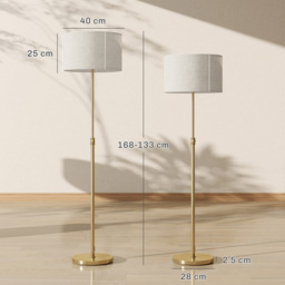 HOMCOM Floor Lamp with Remote, Height Adjustable Standing Lamp with Linen Shade, Dimmable with 3000K-6000K Adjustable Colour Temperatures, Foot Switch for Living Room Bedroom Office, Gold Tone - thumbnail 3