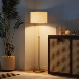HOMCOM Floor Lamp with Remote, Height Adjustable Standing Lamp with Linen Shade, Dimmable with 3000K-6000K Adjustable Colour Temperatures, Foot Switch for Living Room Bedroom Office, Gold Tone - thumbnail 8