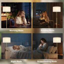 HOMCOM Floor Lamp with Remote, Height Adjustable Standing Lamp with Linen Shade, Dimmable with 3000K-6000K Adjustable Colour Temperatures, Foot Switch for Living Room Bedroom Office, Gold Tone - thumbnail 7