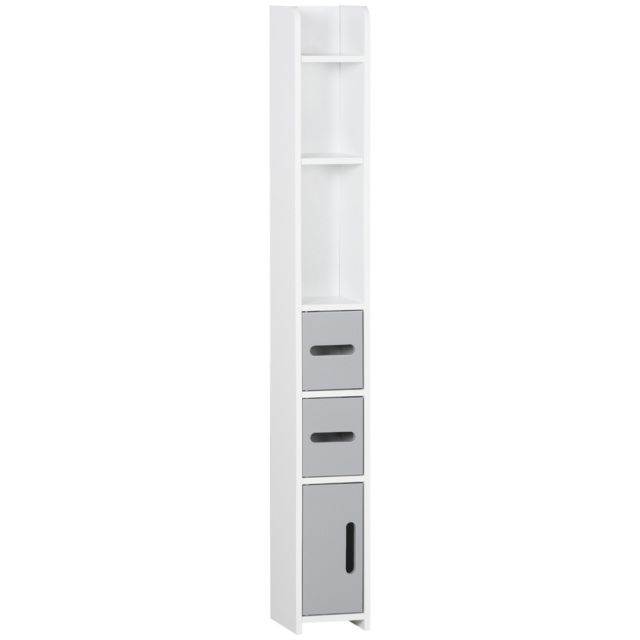 Kleankin Freestanding Bathroom Cabinet, Modern Tall Storage with Open Shelves and 3 Cupboards, for Bedroom Hallway, Grey - Aosom UK - image 1