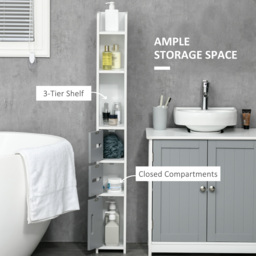 Kleankin Freestanding Bathroom Cabinet, Modern Tall Storage with Open Shelves and 3 Cupboards, for Bedroom Hallway, Grey - Aosom UK - thumbnail 4