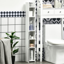 Kleankin Freestanding Bathroom Cabinet, Modern Tall Storage with Open Shelves and 3 Cupboards, for Bedroom Hallway, Grey - Aosom UK - thumbnail 7