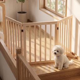 PawHut Wooden Dog Gate, 3-Panel Freestanding Pet Gates Indoor with 2 Support Feet and 360° Flexible Hinges, Natural - thumbnail 9