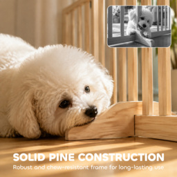 PawHut Wooden Dog Gate, 3-Panel Freestanding Pet Gates Indoor with 2 Support Feet and 360° Flexible Hinges, Natural - thumbnail 6