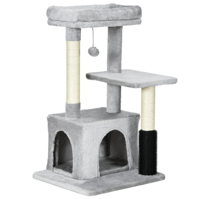 PawHut Cat Tree Tower with Sisal Scratching Posts, Kitten Climbing Activity Centre, Massage Toy Included, 48 x 48 x 80cm, Light Grey - Aosom UK - image 1