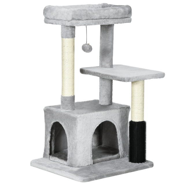 PawHut Cat Tree Tower with Sisal Scratching Posts, Kitten Climbing Activity Centre, Massage Toy Included, 48 x 48 x 80cm, Light Grey - Aosom UK - image 1