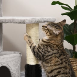 PawHut Cat Tree Tower with Sisal Scratching Posts, Kitten Climbing Activity Centre, Massage Toy Included, 48 x 48 x 80cm, Light Grey - Aosom UK - thumbnail 7