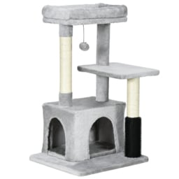 PawHut Cat Tree Tower with Sisal Scratching Posts, Kitten Climbing Activity Centre, Massage Toy Included, 48 x 48 x 80cm, Light Grey - Aosom UK - thumbnail 1