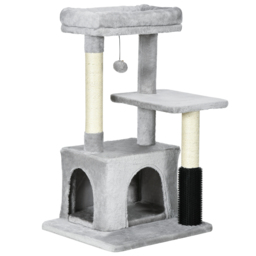 PawHut Cat Tree Tower with Sisal Scratching Posts, Kitten Climbing Activity Centre, Massage Toy Included, 48 x 48 x 80cm, Light Grey - Aosom UK