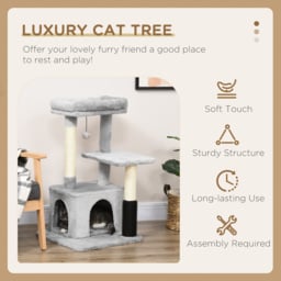 PawHut Cat Tree Tower with Sisal Scratching Posts, Kitten Climbing Activity Centre, Massage Toy Included, 48 x 48 x 80cm, Light Grey - Aosom UK - thumbnail 4