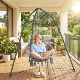 Outsunny Hammock Stand for Hanging Chair Adjustable Height Tripod Hammock Chair Stand Only with Chain, 150 kg Capacity, Black - thumbnail 2