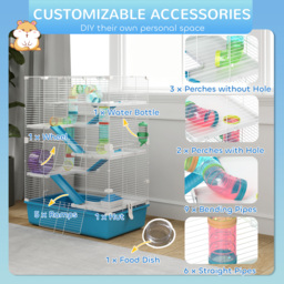 PawHut 6 Tier Hamster Cage, Small Animal Cage with Tubes, Exercise Wheel, Ramps, Hut, Food Dish, Water Bottle, Light Blue - thumbnail 6