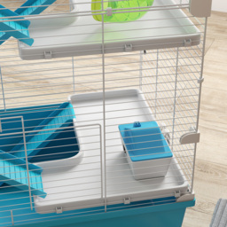 PawHut 6 Tier Hamster Cage, Small Animal Cage with Tubes, Exercise Wheel, Ramps, Hut, Food Dish, Water Bottle, Light Blue - thumbnail 9