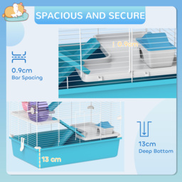 PawHut 6 Tier Hamster Cage, Small Animal Cage with Tubes, Exercise Wheel, Ramps, Hut, Food Dish, Water Bottle, Light Blue - thumbnail 7