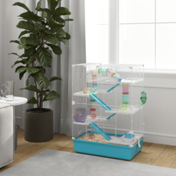 PawHut 6 Tier Hamster Cage, Small Animal Cage with Tubes, Exercise Wheel, Ramps, Hut, Food Dish, Water Bottle, Light Blue - thumbnail 2