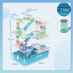 PawHut 6 Tier Hamster Cage, Small Animal Cage with Tubes, Exercise Wheel, Ramps, Hut, Food Dish, Water Bottle, Light Blue - thumbnail 3