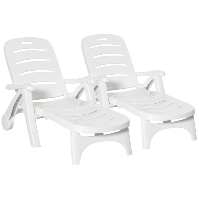 Outsunny Folding Sun Lounger, Set of Two Sun Lounger Recliner with 5 Adjustable Brackrest, for Patio, Beach, Backyard, White - Aosom UK - image 1