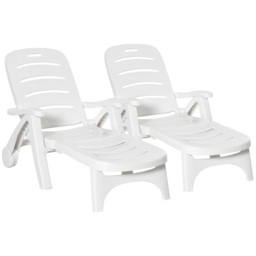 Outsunny Folding Sun Lounger, Set of Two Sun Lounger Recliner with 5 Adjustable Brackrest, for Patio, Beach, Backyard, White - Aosom UK - thumbnail 1