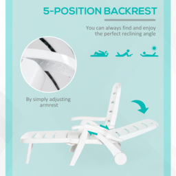 Outsunny Folding Sun Lounger, Set of Two Sun Lounger Recliner with 5 Adjustable Brackrest, for Patio, Beach, Backyard, White - Aosom UK - thumbnail 6