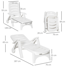 Outsunny Folding Sun Lounger, Set of Two Sun Lounger Recliner with 5 Adjustable Brackrest, for Patio, Beach, Backyard, White - Aosom UK - thumbnail 3