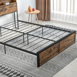 HOMCOM Industrial King Bed Frame, 5.2FT Steel Bed Base w/ Storage Headboard, Footboard, Under Bed Storage, 158 x 222cm, Rustic Brown - thumbnail 8