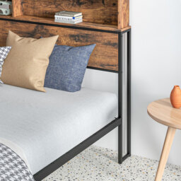 HOMCOM Industrial King Bed Frame, 5.2FT Steel Bed Base w/ Storage Headboard, Footboard, Under Bed Storage, 158 x 222cm, Rustic Brown - thumbnail 9
