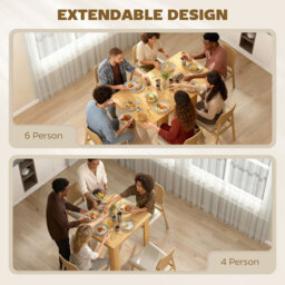 HOMCOM Folding Dining Table for 4-6, Rectangular Extendable Drop Leaf Table for Small Spaces, 140 x 80 x 77.5 cm, Natural - thumbnail 4