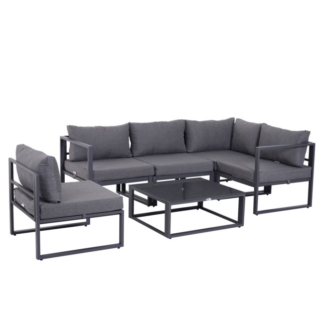 Outsunny 6Pcs Outdoor Sectional Sofa Set Conversation Aluminum Frame w/ Cushion - image 1