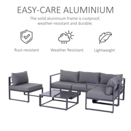 Outsunny 6Pcs Outdoor Sectional Sofa Set Conversation Aluminum Frame w/ Cushion - thumbnail 6