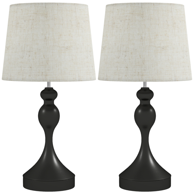HOMCOM Set of Two Three-Colour Lamps, with USB Ports - Black/Beige - image 1