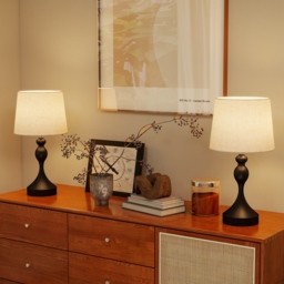 HOMCOM Set of Two Three-Colour Lamps, with USB Ports - Black/Beige - thumbnail 8