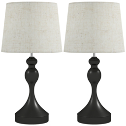 HOMCOM Set of Two Three-Colour Lamps, with USB Ports - Black/Beige - thumbnail 1