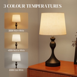 HOMCOM Set of Two Three-Colour Lamps, with USB Ports - Black/Beige - thumbnail 4