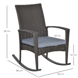 Outsunny Rattan Rocking Chair with Armrest and Cushion, Outdoor Rocking Chair with PE wicker and Safety Foot Stopper, Grey - Aosom UK - thumbnail 3