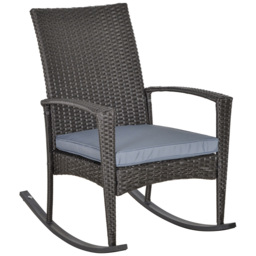 Outsunny Rattan Rocking Chair with Armrest and Cushion, Outdoor Rocking Chair with PE wicker and Safety Foot Stopper, Grey - Aosom UK