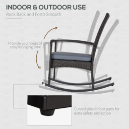 Outsunny Rattan Rocking Chair with Armrest and Cushion, Outdoor Rocking Chair with PE wicker and Safety Foot Stopper, Grey - Aosom UK - thumbnail 7