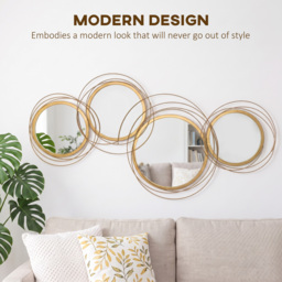 HOMCOM Metal Wall Art Modern Decorative Mirror Decor Hanging Home Wall Sculptures for Living Room Bedroom Dining Room, Gold - thumbnail 4