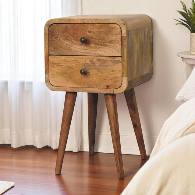 100% Solid Mango Wood Bedside Table with 2 Smooth-Gliding Drawers, Hand-Finished Desk with Nordic Legs, 30L x 30W x 55H cm, Brown - Aosom UK - image 1