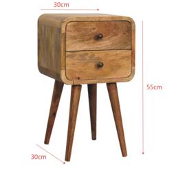 100% Solid Mango Wood Bedside Table with 2 Smooth-Gliding Drawers, Hand-Finished Desk with Nordic Legs, 30L x 30W x 55H cm, Brown - Aosom UK - thumbnail 3