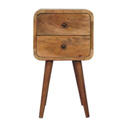 100% Solid Mango Wood Bedside Table with 2 Smooth-Gliding Drawers, Hand-Finished Desk with Nordic Legs, 30L x 30W x 55H cm, Brown - Aosom UK - thumbnail 2