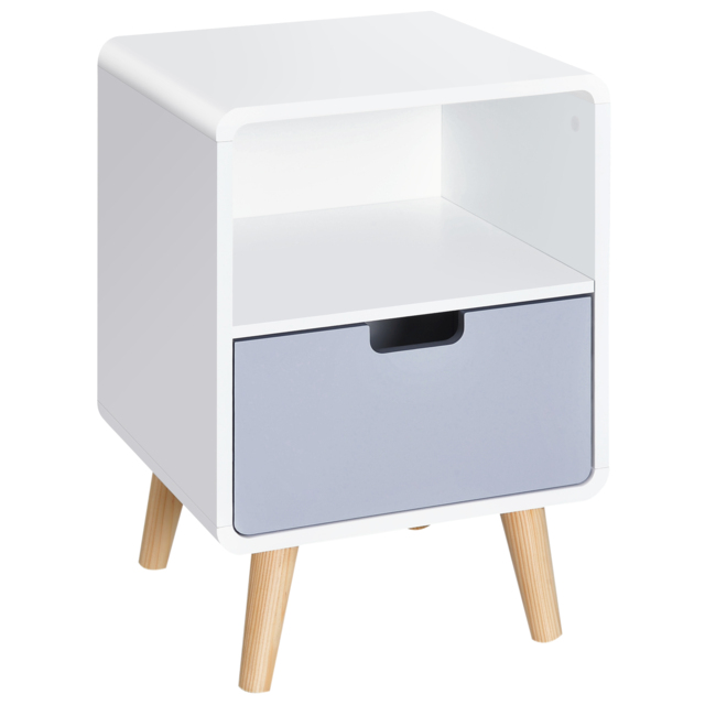 HOMCOM Bedside Cabinet in Scandinavian Design, Storage Nightstand with Drawer, White/Grey/Natural, 40Lx38Wx58H cm - Aosom UK - image 1