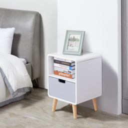 HOMCOM Bedside Cabinet in Scandinavian Design, Storage Nightstand with Drawer, White/Grey/Natural, 40Lx38Wx58H cm - Aosom UK - thumbnail 2