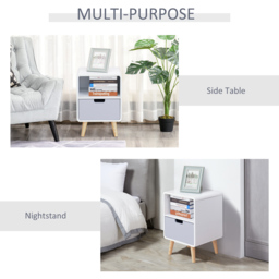HOMCOM Bedside Cabinet in Scandinavian Design, Storage Nightstand with Drawer, White/Grey/Natural, 40Lx38Wx58H cm - Aosom UK - thumbnail 7