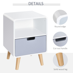 HOMCOM Bedside Cabinet in Scandinavian Design, Storage Nightstand with Drawer, White/Grey/Natural, 40Lx38Wx58H cm - Aosom UK - thumbnail 6