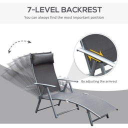 Outsunny Folding Sun Lounger, Texteline Recliner Chair, 5-Level Adjustable Patio Garden, Grey - thumbnail 4