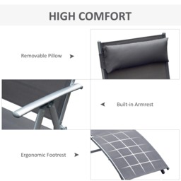Outsunny Folding Sun Lounger, Texteline Recliner Chair, 5-Level Adjustable Patio Garden, Grey - thumbnail 5