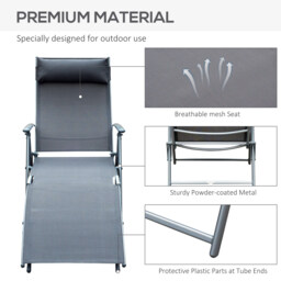 Outsunny Folding Sun Lounger, Texteline Recliner Chair, 5-Level Adjustable Patio Garden, Grey - thumbnail 7